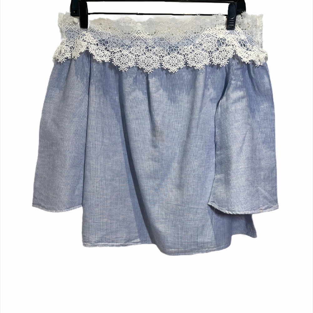 Zara off shoulder blue stripe blouse